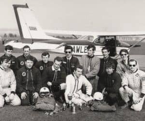 Accuracy Competition circa 1972. Back Row L to R  Dave Howerski, Len Melville, Unknown, Bob Hiatt, Pete Buckwell, Doug Upson, Rob Noble-Nesbitt, Front Row L to R  Biff Burn, Tim Andrews, John Meacock, Bob King, John English, Bill Catt