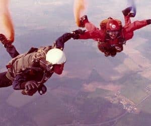 John in freefall with RAF Falcon Bob Souter