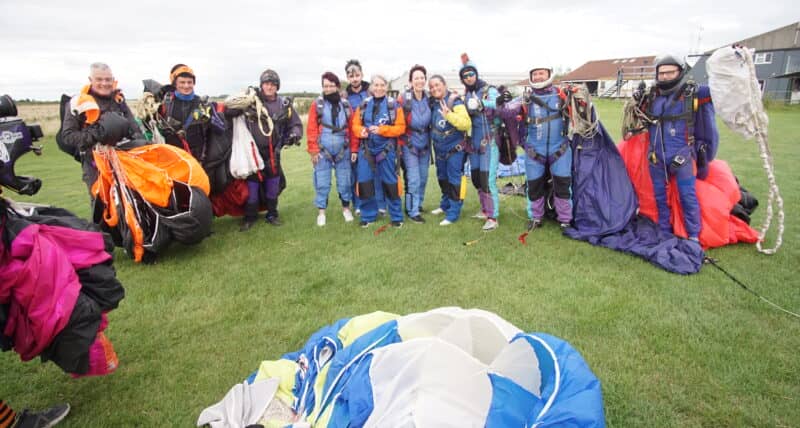 A group of family and friends at a memorial skydive